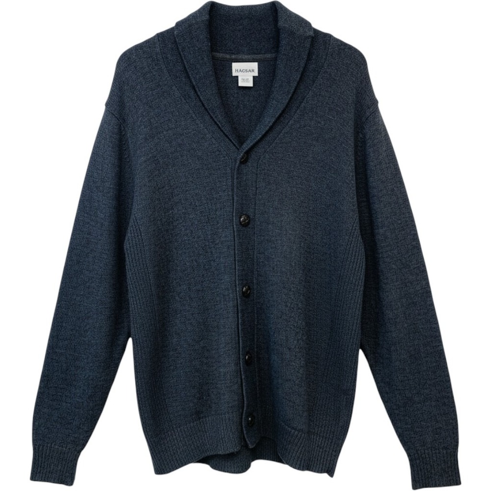 Haggar Shawl Collar Button Front Cardigan Gray Sweater Men Sz XL Grandpa Retro